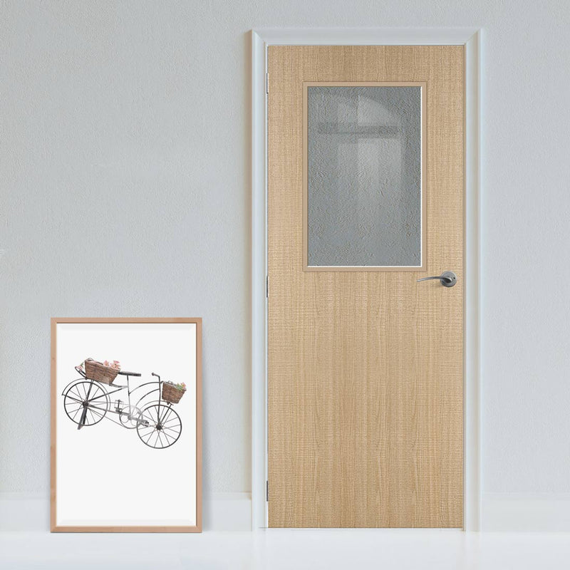 Bespoke Fire Door - Flush American Ash Veneer - 30 Minute Fire Rated - Clear Glass - 01 - Prefinished
