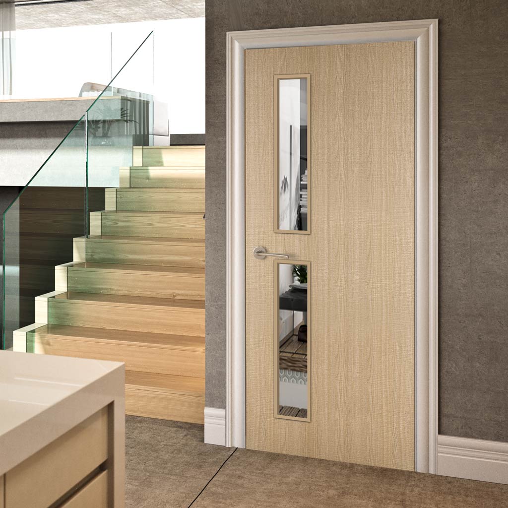 Bespoke Fire Door - Flush American Ash Veneer - 30 Minute Fire Rated - Clear Glass - 07 - Prefinished