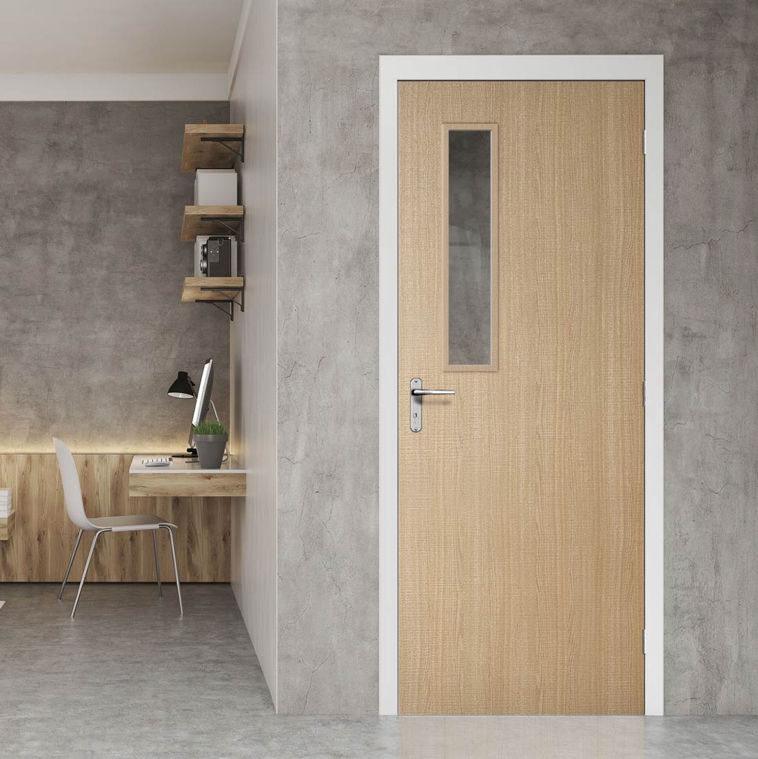 Bespoke Fire Door - Flush American Ash Veneer - 30 Minute Fire Rated - Clear Glass - 08 - Prefinished
