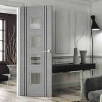 Bespoke Door - Flush Dark Grey Inlay - American Light Grey Ash Veneer - Clear Glass - 09 - Prefinished