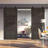 Top Mounted Black Sliding Track & Montreal Prefinished Dark Grey Ash Double Door