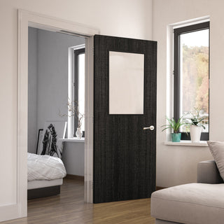 Image: Bespoke Door - Flush American Dark Grey Ash Veneer - Clear Glass - 01 - Prefinished