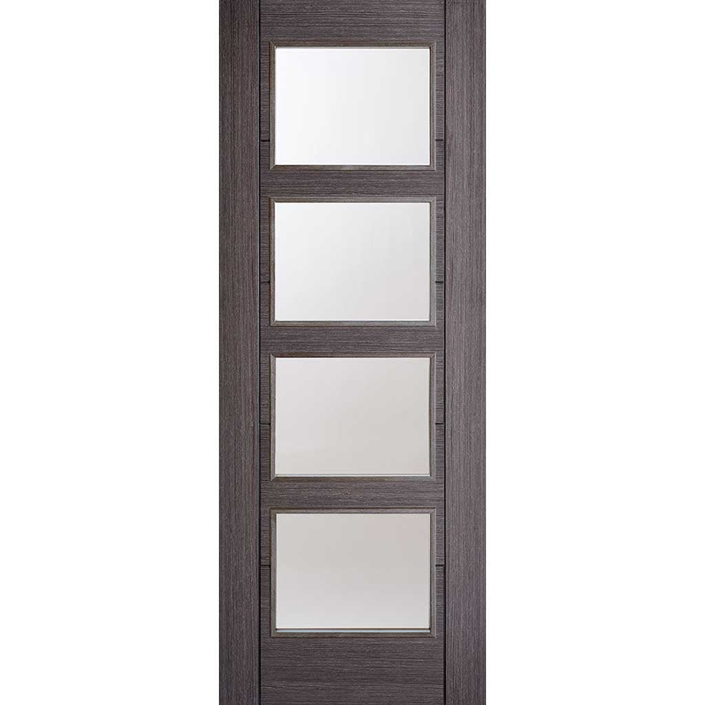 Three Folding Doors & Frame Kit - Vancouver 4 Pane Ash Grey 2+1 - Clear Glass - Prefinished