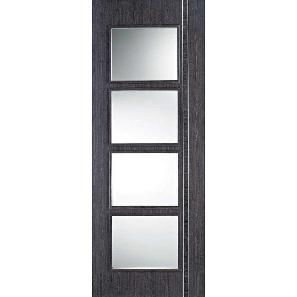Double Sliding Door & Wall Track - Zanzibar Ash Grey Doors - Clear Glass - Prefinished