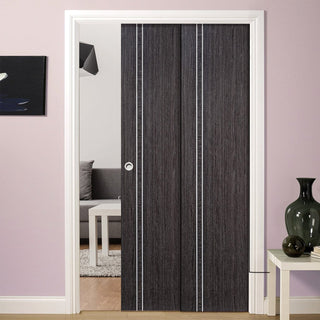 Image: Ash Grey Zanzibar Staffetta Twin Telescopic Pocket Doors - Prefinished