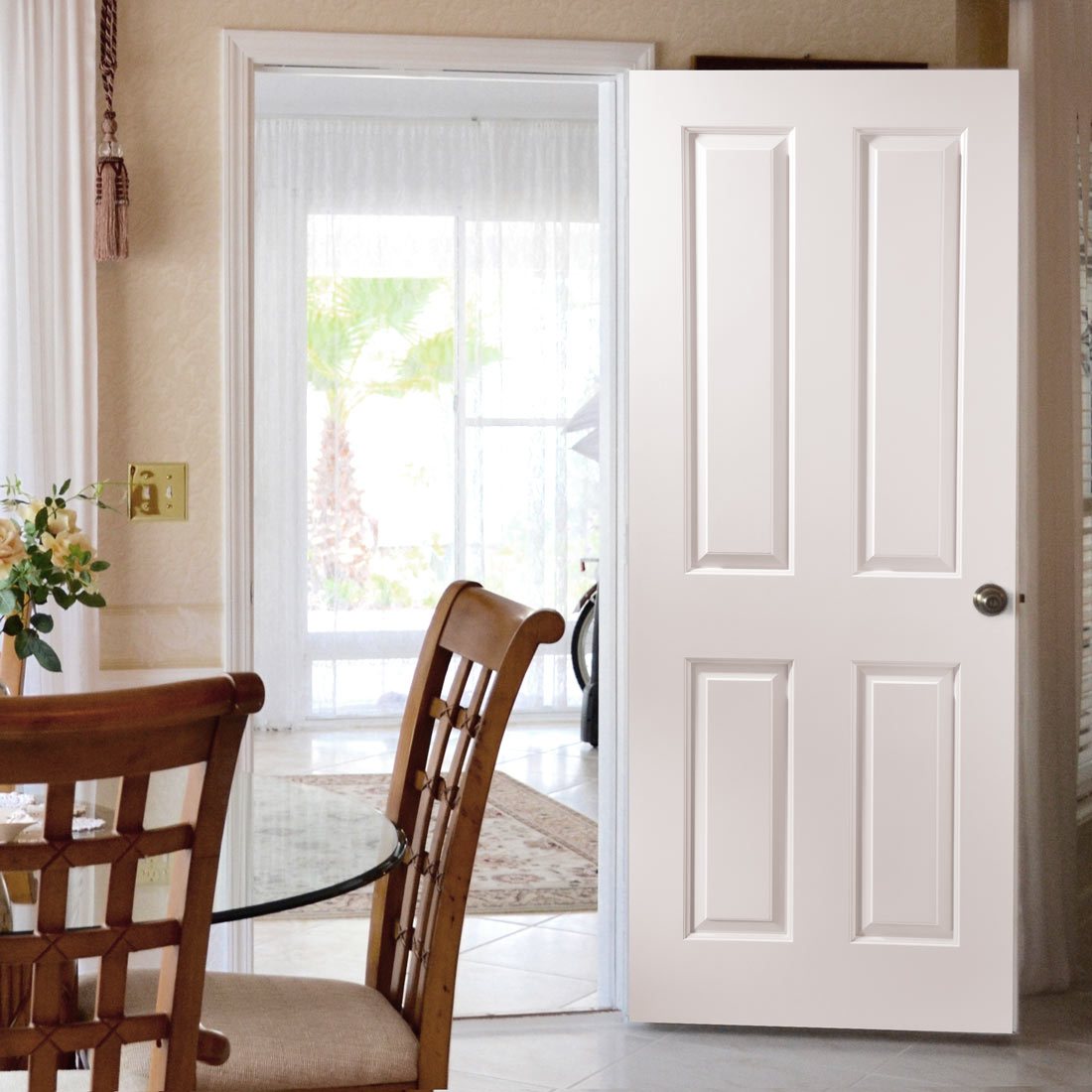 Canterbury Grained 4 Panel Fire Door - White Primed - 1/2 hour Fire Rated