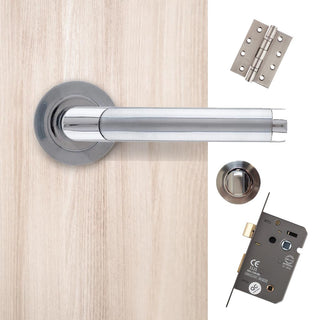 Image: Augustus Premium Bathroom Door Handle Pack - Satin Chrome/Polished Chrome