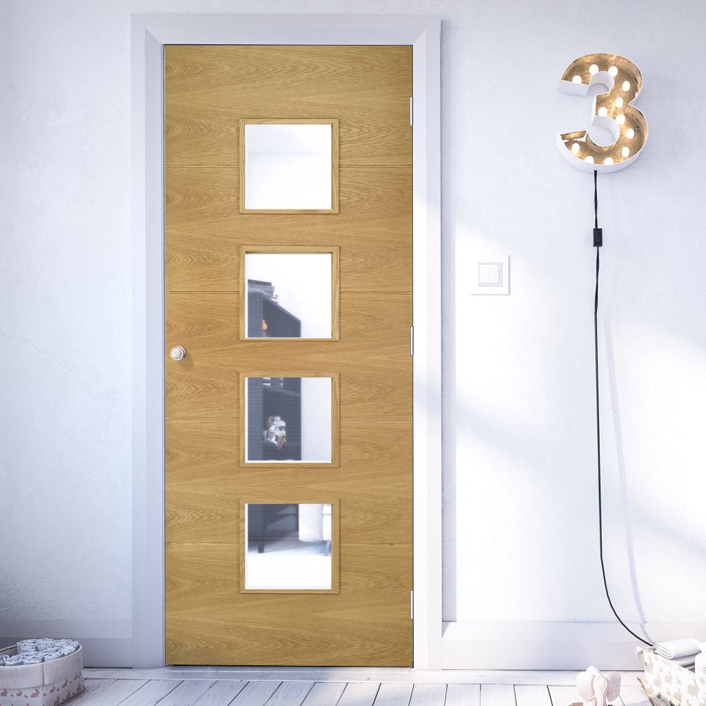 Deanta oak veneered interior door with safety glass