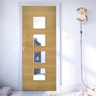 Image: Deanta oak veneered interior door with safety glass