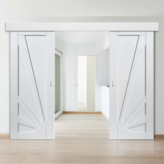 Image: Double Sliding Door & Wall Track - Calypso Aurora White Primed Doors