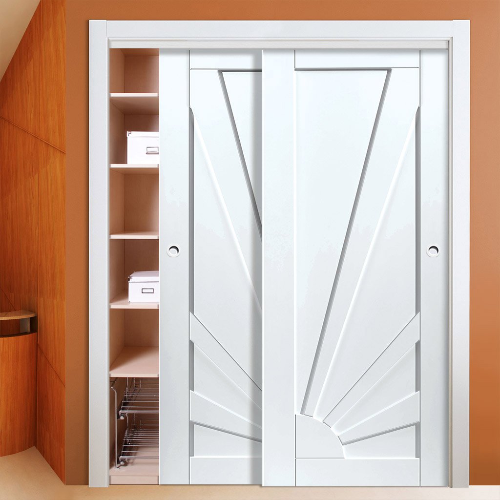 Two Sliding Wardrobe Doors & Frame Kit - Calypso Aurora White Primed Door