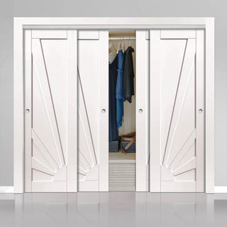 Image: Four Sliding Wardrobe Doors & Frame Kit - Calypso Aurora White Primed Door