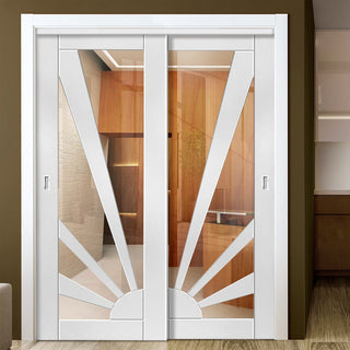 Image: Two Sliding Doors and Frame Kit - Calypso Aurora White Primed Door - Clear Glass