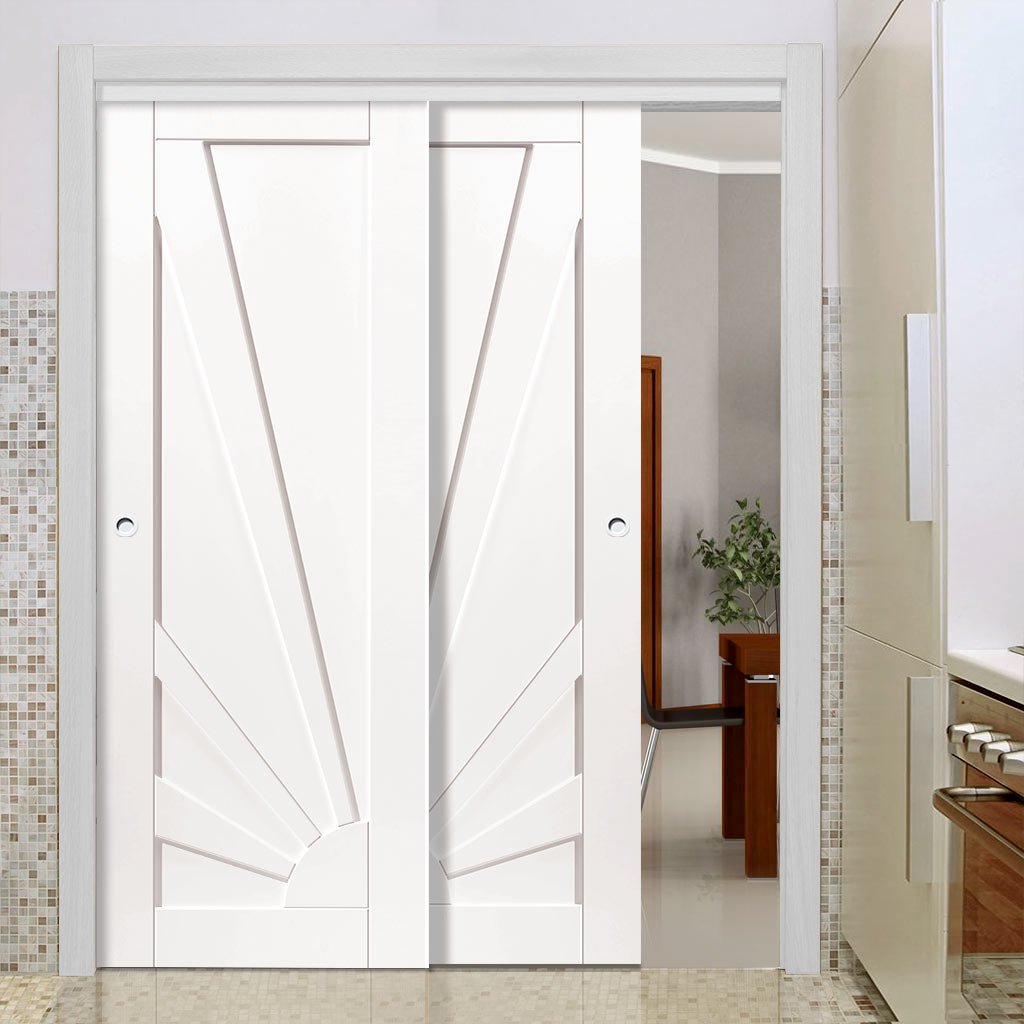 Two Sliding Doors and Frame Kit - Calypso Aurora White Primed Door