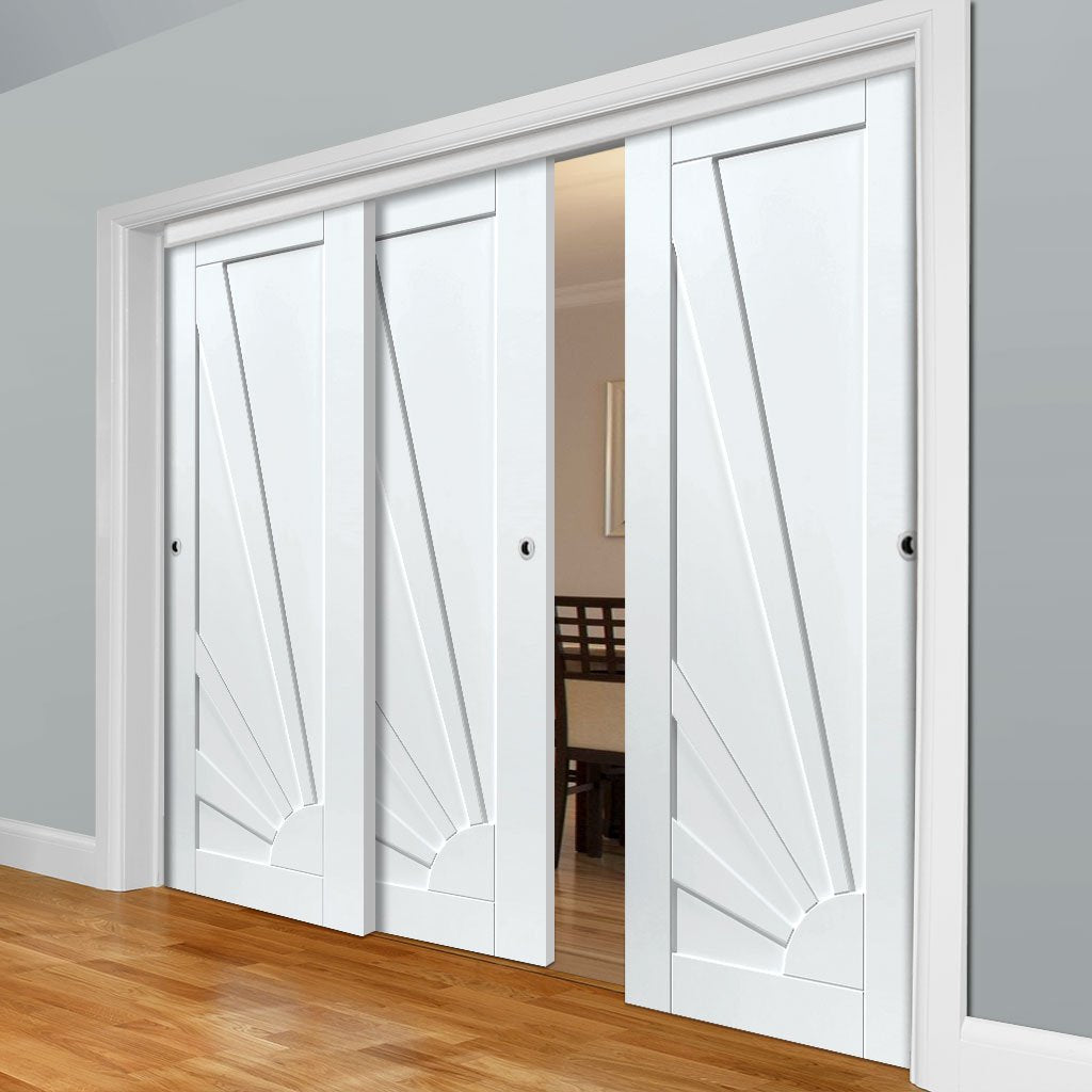 Three Sliding Doors and Frame Kit - Calypso Aurora White Primed Door