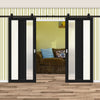 Top Mounted Black Sliding Track & Solid Wood Double Doors - Eco-Urban® Avenue 2 Pane 1 Panel Doors DD6410SG Frosted Glass - Shadow Black Premium Primed