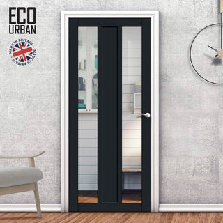 Image: Handmade Eco-Urban Avenue 2 Pane 1 Panel Solid Wood Internal Door UK Made DD6410G Clear Glass - Eco-Urban® Shadow Black Premium Primed