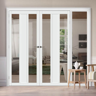 Image: Bespoke Room Divider - Eco-Urban® Avenue Eco-Urban® Door Pair DD6410C - Clear Glass with Full Glass Side - Premium Primed - Colour & Size Options