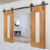 Double Sliding Door & Track - Axis Shaker Oak Doors - Clear Glass - Prefinished