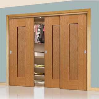Image: Three Sliding Wardrobe Doors & Frame Kit - Axis Oak Shaker Door - Prefinished