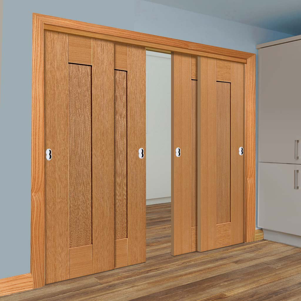 Four Sliding Doors and Frame Kit - Axis Oak Shaker Door - Prefinished