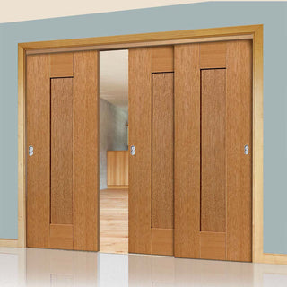 Image: Three Sliding Doors and Frame Kit - Axis Oak Shaker Door - Prefinished