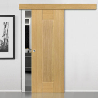 Image: Single Sliding Door & Wall Track - Axis Oak Shaker Door - Prefinished