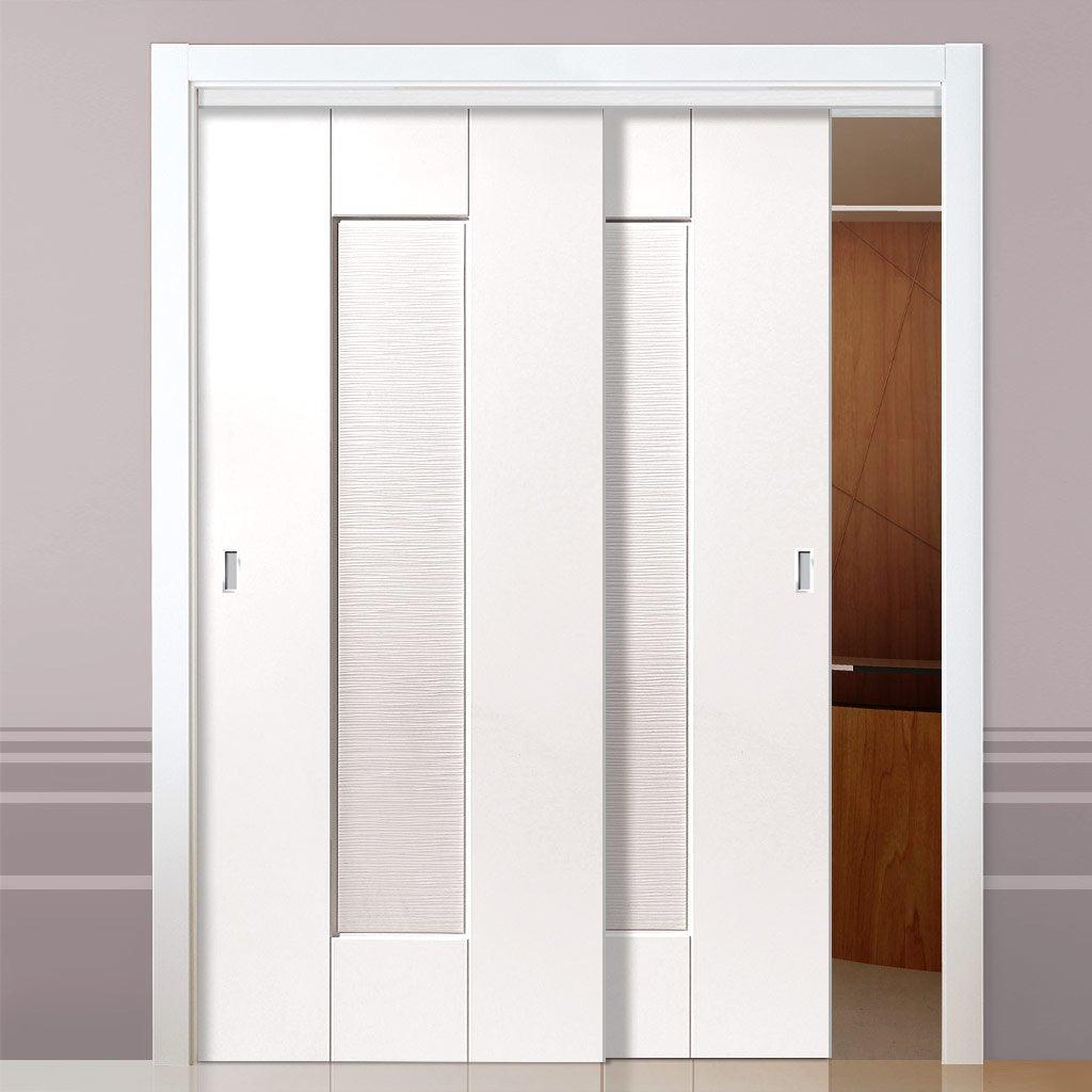Two Sliding Doors and Frame Kit - Axis Ripple White Primed Door