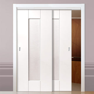 Image: Two Sliding Doors and Frame Kit - Axis Ripple White Primed Door