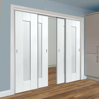 Image: Four Sliding Doors and Frame Kit - Axis Ripple White Primed Door
