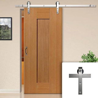 Image: Single Sliding Door & Stainless Steel Barn Track - Axis Shaker Oak Panelled Door - Prefinished