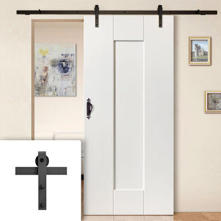 Image: Single Sliding Door & Black Barn Track - Axis White Panelled Door