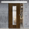 Single Sliding Door & Wall Track - Axis Walnut Shaker Door - Clear Glass - Prefinished