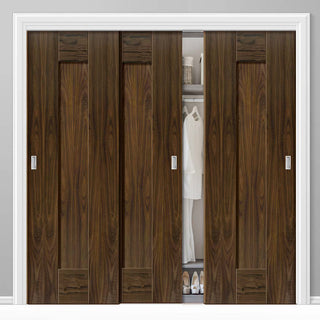Image: Three Sliding Wardrobe Doors & Frame Kit - Axis Walnut Shaker Door - Prefinished