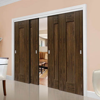 Image: Four Sliding Doors and Frame Kit - Axis Walnut Shaker Door - Prefinished