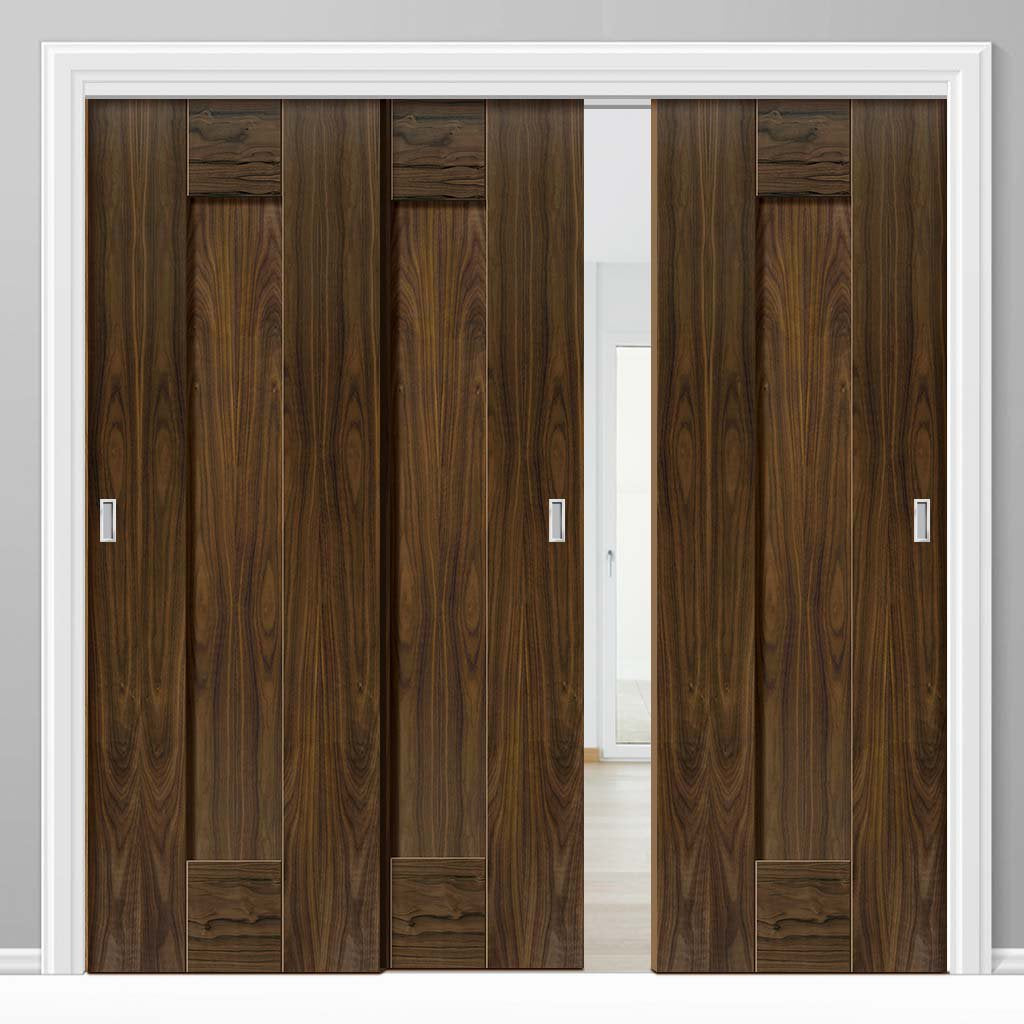 Three Sliding Doors and Frame Kit - Axis Walnut Shaker Door - Prefinished