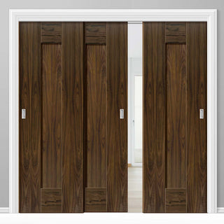 Image: Three Sliding Doors and Frame Kit - Axis Walnut Shaker Door - Prefinished