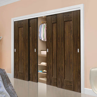Image: Four Sliding Wardrobe Doors & Frame Kit - Axis Walnut Shaker Door - Prefinished