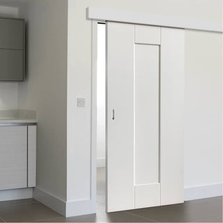 Image: Single Sliding Door & Wall Track - Axis White Primed Door