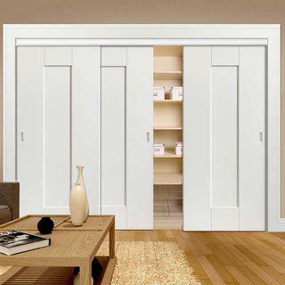 Image: Three Sliding Wardrobe Doors & Frame Kit - Axis White Primed Door