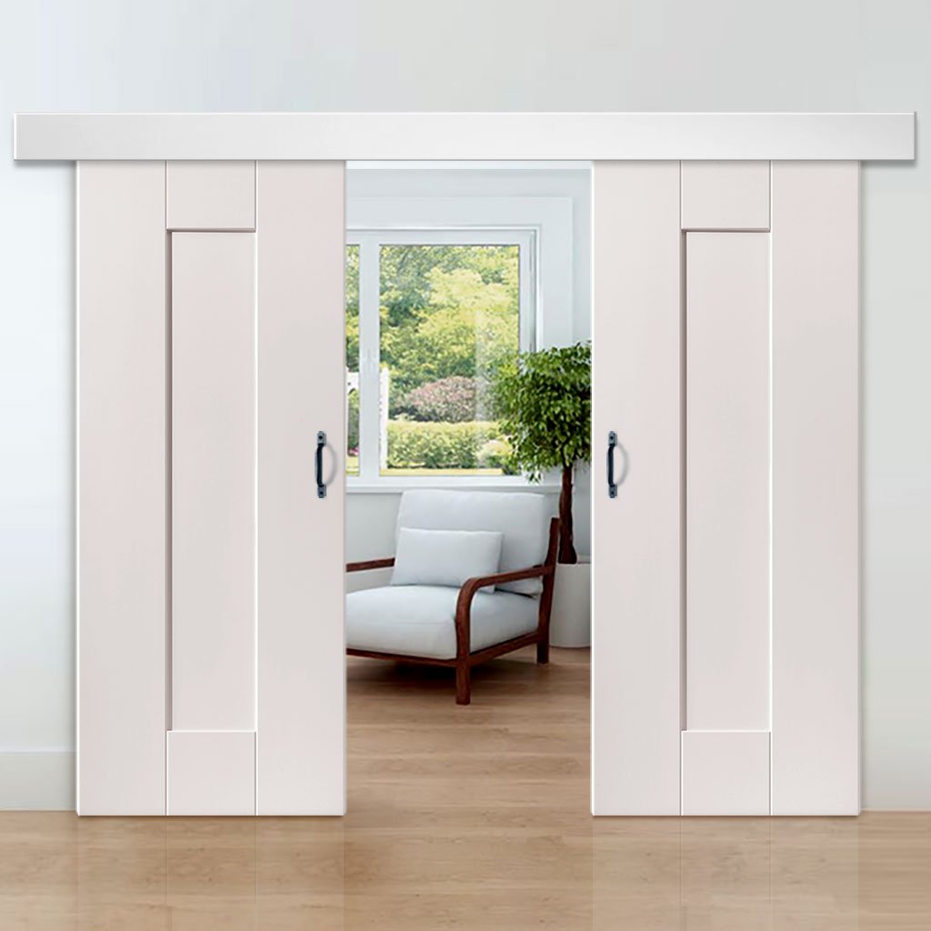 Double Sliding Door & Wall Track - Axis White Primed Doors