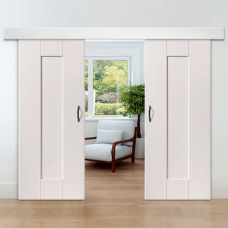 Image: Double Sliding Door & Wall Track - Axis White Primed Doors