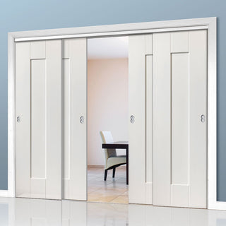 Image: Four Sliding Doors and Frame Kit - Axis White Primed Door