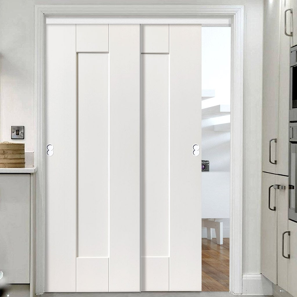 Two Sliding Doors and Frame Kit - Axis White Primed Door