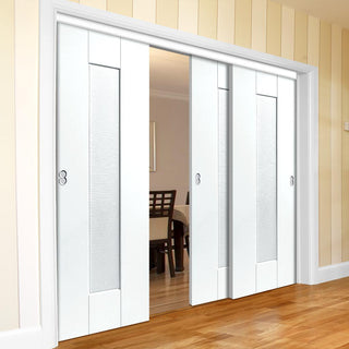 Image: Three Sliding Doors and Frame Kit - Axis Ripple White Primed Door