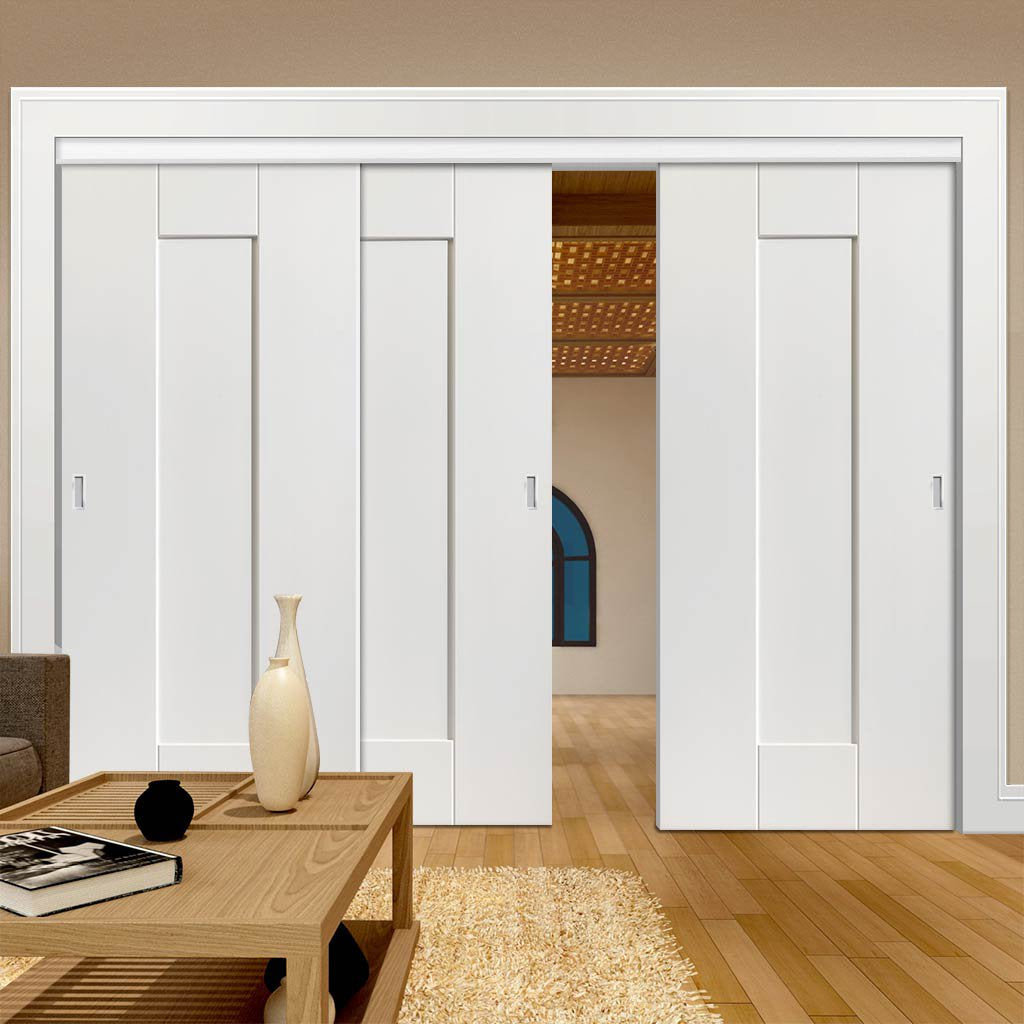 Three Sliding Doors and Frame Kit - Axis White Primed Door