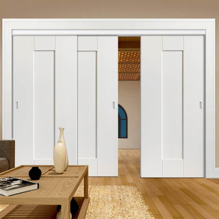 Image: Three Sliding Doors and Frame Kit - Axis White Primed Door
