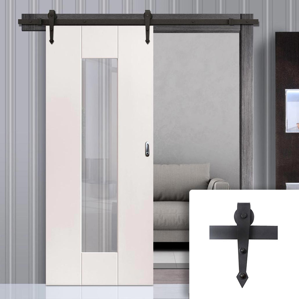 Single Sliding Door & Arrowhead Black Track - Axis White Door - Clear Glass
