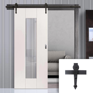 Image: Single Sliding Door & Arrowhead Black Track - Axis White Door - Clear Glass