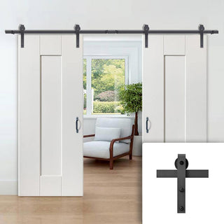 Image: Double Sliding Door & Black Barn Track - Axis White Panelled Doors